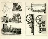 Dampfmaschinen I. - III. Holzstich 1891 Original der Zeit