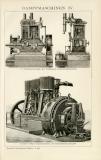 Dampfmaschinen IV. - V. historische Bildtafel Holzstich ca. 1892