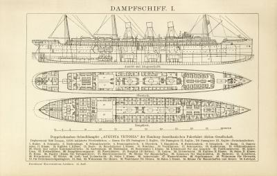 Dampfschiff I. Holzstich 1891 Original der Zeit