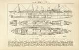 Dampfschiff I. - II. historische Bildtafel Holzstich ca. 1892