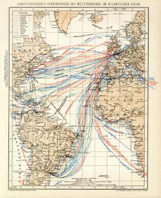 Dampfschifffahrt Weltverkehr Lithographie 1899 Original der Zeit