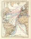 Dampfschifffahrts - Verbindungen des Weltverkehrs im Atlantischen Ozean historische Landkarte Lithographie ca. 1899