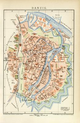 Danzig historischer Stadtplan Karte Lithographie ca. 1899