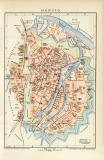 Danzig historischer Stadtplan Karte Lithographie ca. 1899