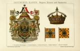 Deutscher Kaiser Wappen Krone und Standarten historische Bildtafel Chromolithographie ca. 1892