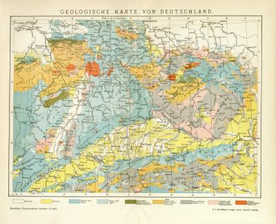 Deutschland geologische Karte Lithographie 1899 Original der Zeit