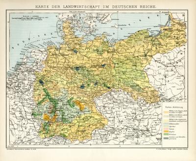 Landwirtschaft Deutsches Reich Karte Lithographie 1899 Original der Zeit