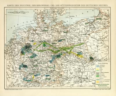 Industrie Deutsches Reich Karte Lithographie 1899 Original der Zeit
