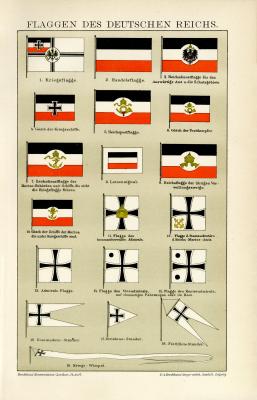 Flaggen Deutsches Reich Chromolithographie 1898 Original der Zeit