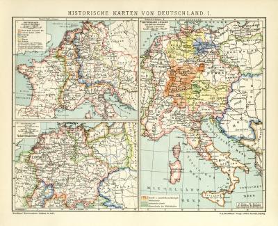 Historische Karten II. Deutschland Lithographie 1892 Original der Zeit