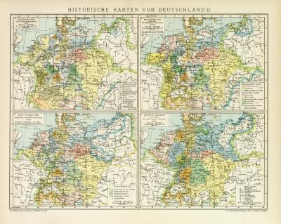 Historische II. Deutschland Karte Lithographie 1891 Original der Zeit