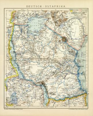 Deutsch - Ostafrika historische Landkarte Lithographie ca. 1899