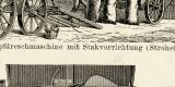Dreschmaschinen historische Bildtafel Holzstich ca. 1892
