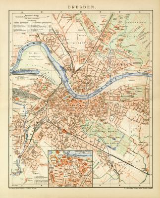 Dresden Stadtplan Lithographie 1899 Original der Zeit