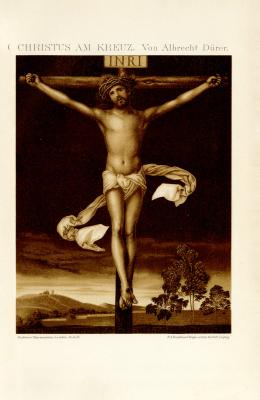 Christus am Kreuz Chromolithographie 1892 Original der Zeit