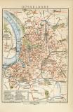 Düsseldorf historischer Stadtplan Karte Lithographie ca. 1899