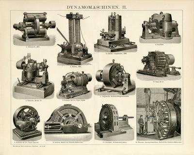 Dynamomaschinen I. + III. Holzstich 1891 Original der Zeit