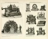 Dynamomaschinen I. + III. Holzstich 1891 Original der Zeit