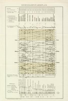 Eisenbahnfahrplan Lithographie 1898 Original der Zeit