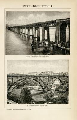 Eisenbrücken I.-II. Holzstich 1892 Original der Zeit