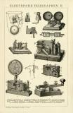 Elektrische Telegraphen I. - II. historische Bildtafel Holzstich ca. 1892