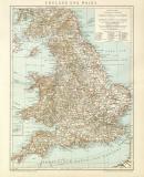 England und Wales historische Landkarte Lithographie ca. 1899