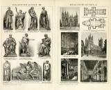 Englische Kunst I. - III. historische Bildtafel Holzstich ca. 1892