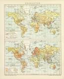 Erdkarten historische Landkarte Lithographie ca. 1892