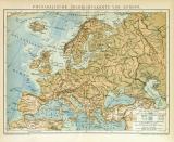 Europa physikalisch Karte Lithographie 1892 Original der...