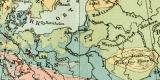 Europa Bev&ouml;lkerung Karte Lithographie 1899 Original der Zeit