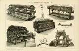 Flachsspinnerei I. - II. historische Bildtafel Holzstich ca. 1892