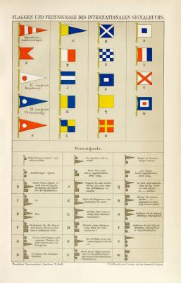 Flaggen Fernsignale Chromolithographie 1891 Original der Zeit