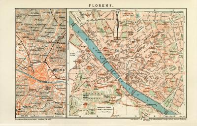 Florenz Stadtplan Lithographie 1899 Original der Zeit