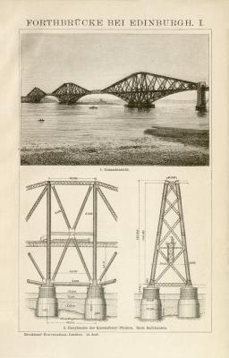 Forthbr&uuml;cke Edinburgh I. Holzstich 1891 Original der Zeit