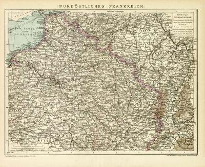 Nordöstliches Frankreich historische Landkarte Lithographie ca. 1899