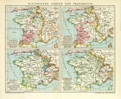 Frankreich historischen Karte Lithographie 1892 Original der Zeit