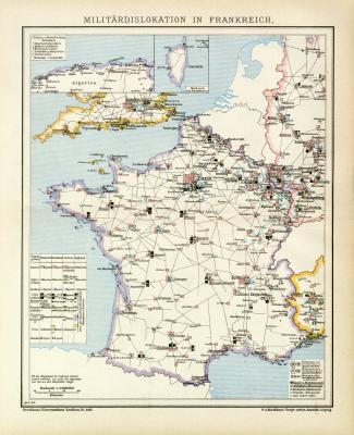 Frankreich Militärkarte Lithographie 1898 Original der Zeit