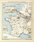 Militärdislokation in Frankreich historische Militärkarte Lithographie ca. 1898