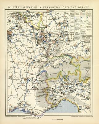 Frankreich Ost Militärkarte Lithographie 1899 Original der Zeit