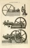 Gasmotoren I. - II. historische Bildtafel Holzstich ca. 1892