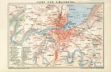 Genf und Umgebung historischer Stadtplan Karte Lithographie ca. 1899