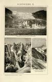 Gletscher I. - II. historische Bildtafel Holzstich ca. 1892
