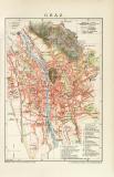 Graz historischer Stadtplan Karte Lithographie ca. 1898