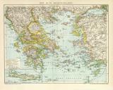 Das Alte Griechenland Karte Lithographie 1899 Original der Zeit