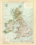 Großbritannien und Irland historische Landkarte Lithographie ca. 1899