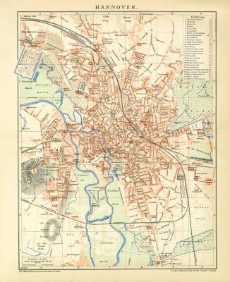 Hannover Stadtplan Lithographie 1899 Original der Zeit