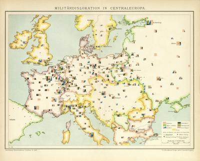 Milit&auml;rkarte Europa Lithographie 1899 Original der Zeit