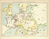 Militärdislokation in Centraleuropa historische Militärkarte Lithographie ca. 1899