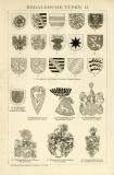 Heraldische Typen I. - II. historische Bildtafel Holzstich ca. 1892