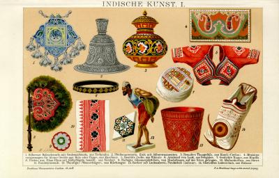 Indische Kunst I. Chromolithographie 1891 Original der Zeit